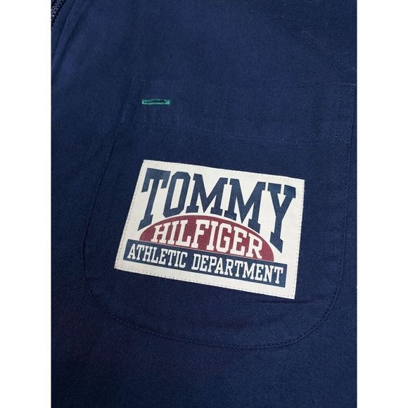 1990s Y2K Tommy Hilfiger Athletic Navy Blue Jogger Zip-Up Cotton Jacket Sz M/L - Picture 3 of 8